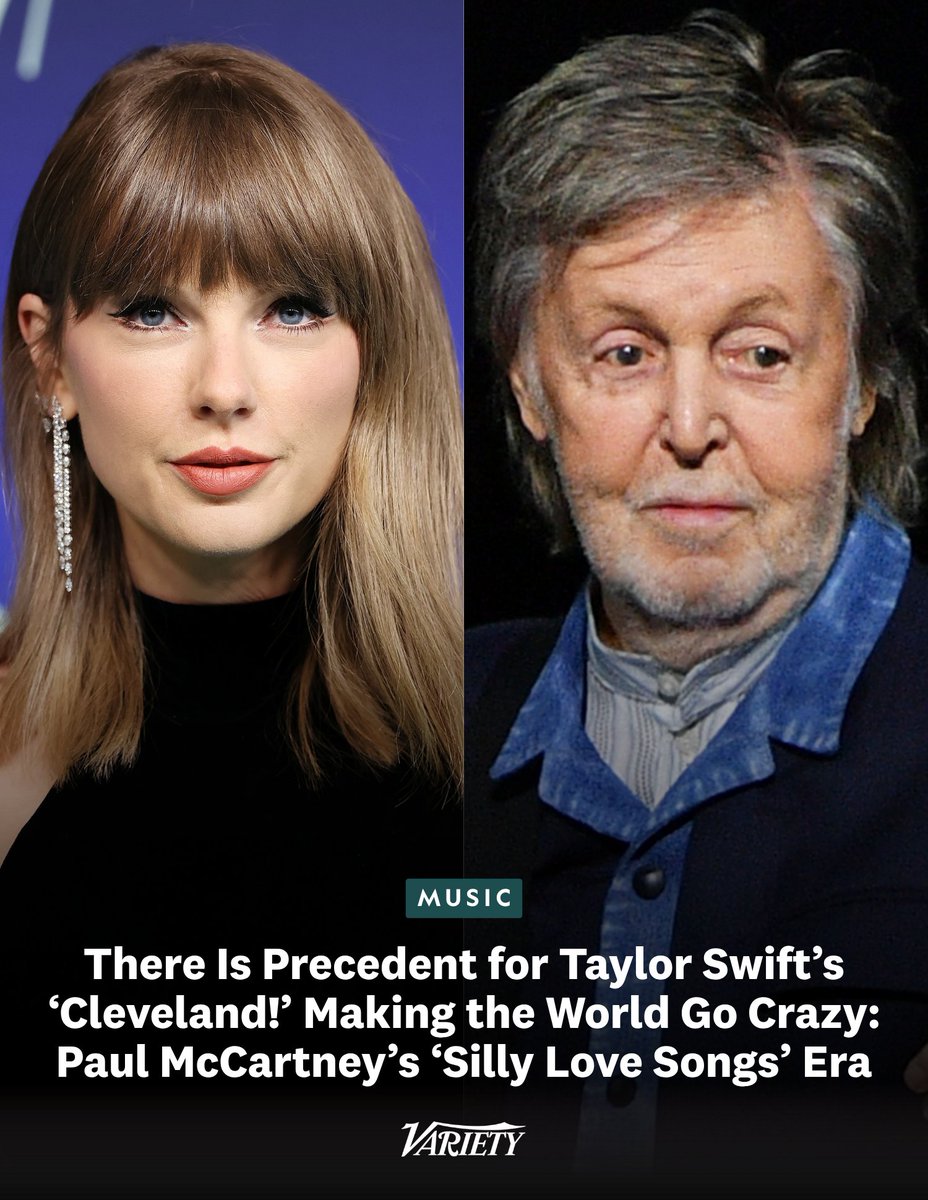 Variety's tweet photo. Everyone seems to have a Very Hot Take on Taylor Swift’s “Cleveland!,” with some suggesting that love and marriage have changed her songwriting. 

But there is precedent for this kind of backlash, writes Variety’s Chris Willman, pointing to the criticism Paul McCartney faced when he “traded in the Beatles for matrimony and domestic bliss.”

Read the full column now: https://t.co/3kflEzyCbQ