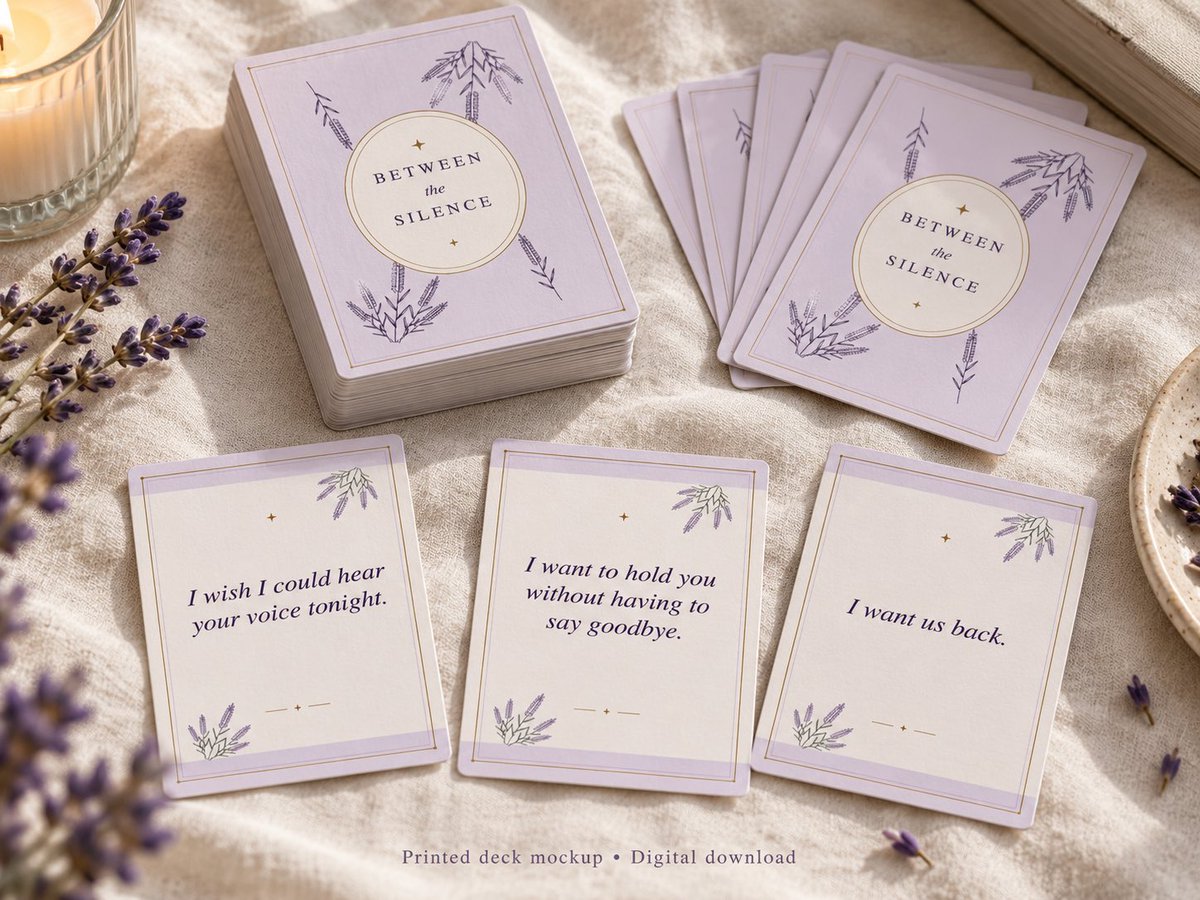 rainbowreact's tweet photo. Love, longing, and the words left unsaid 💜 My Between the Silence oracle deck includes 80 printable message cards with delicate lavender designs. Here’s how they could look printed out ✨

https://t.co/eI82N9vie3

#OracleDeck #OracleCards https://t.co/zcfJr6w3cn