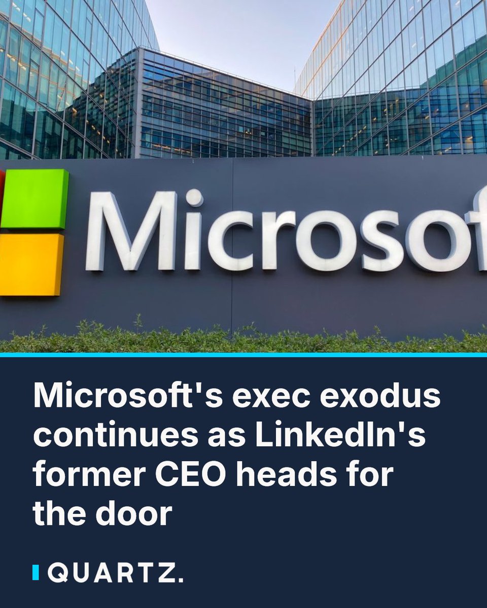 qz's tweet photo. Microsoft's exec exodus continues as LinkedIn's former CEO heads for the door
Ryan Roslansky, who grew LinkedIn from 700M to 1.3B users, is leaving Microsoft by year's end — citing his family's roots in the Bay Area over a full-time Redmond c
#Microsoft #LinkedIn #RyanRoslansky https://t.co/JV2Nk3Ae9j
