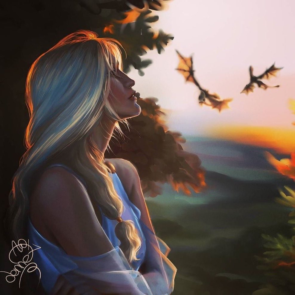 theesilverqueen's tweet photo. “She was Daenerys Stormborn, the Unburnt, khaleesi and queen, Mother of Dragons, slayer of warlocks, breaker of chains, and there was no one in the world that she could trust.” 
beautiful art by lenneluce https://t.co/4FE4fqaHEV