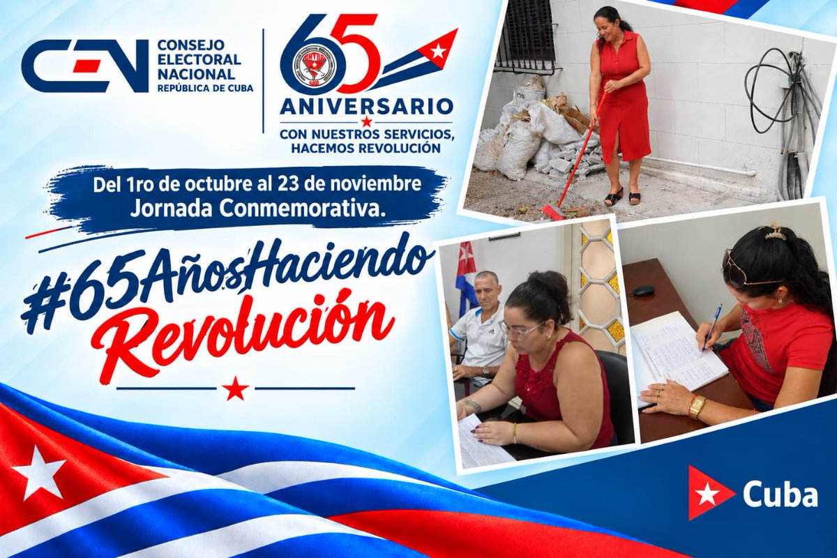 Elecciones_Cuba's tweet photo. Ya estamos en jornada por #65AñosHaciendoRevolución, motivación fundamental que nos une a los trabajadores de la Administración Pública.
Éste viernes desde @Elecciones_Cuba cambio de labor iniciando las actividades y vamos por más Con nuestros servicios: Hacemos Revolución. https://t.co/kQzd7BhWzO