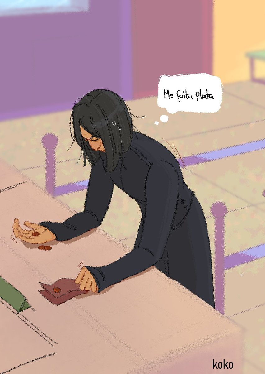 cocodrilosad's tweet photo. Harry le robó las monedas.
[ #SeverusSnape #Severitus ] 

Dedicado a mis mutuals latinos que le sacaban las monedas a la mamá del bolso para comprar chicles🍬 https://t.co/JgMwuHhTps