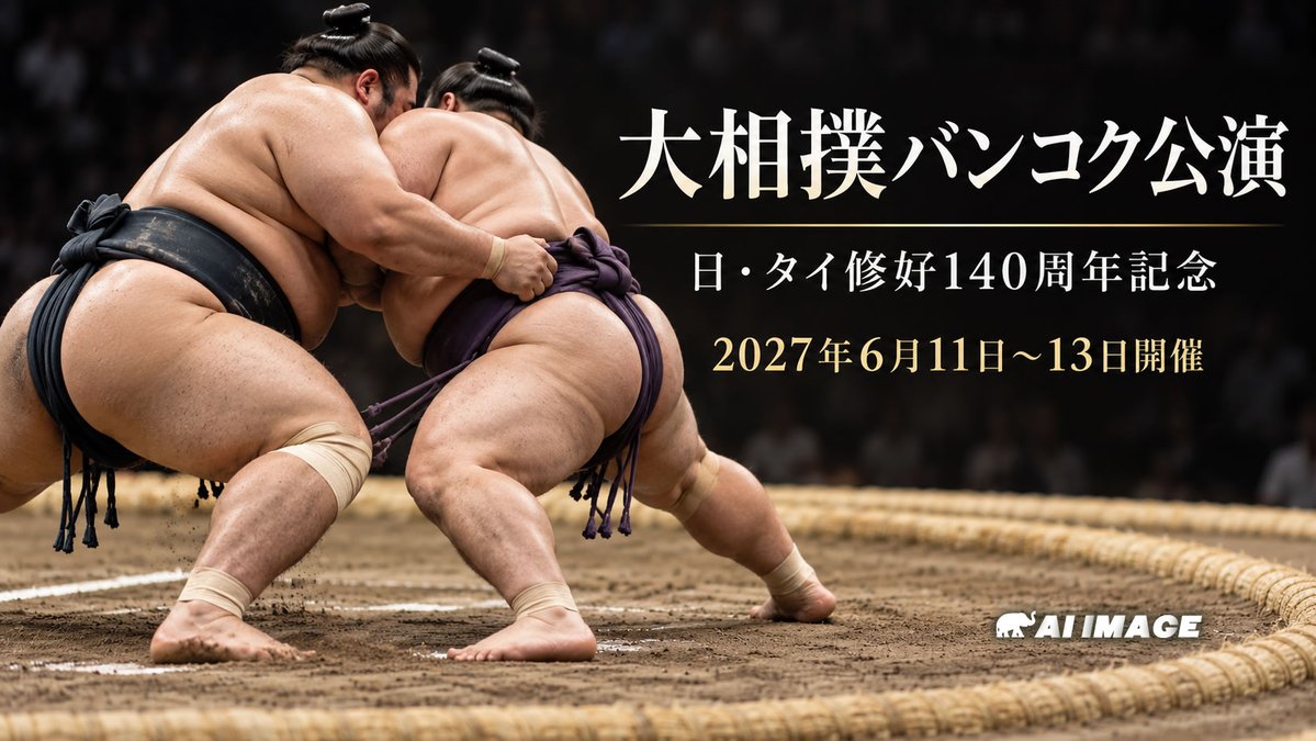ThaiHyper's tweet photo. 大相撲バンコク公演、2027年6月11日～13日にワン・バンコク・フォーラムで開催 

日本相撲協会は2026年10月1日、「日・タイ修好140周年記念　大相撲バンコク公演」を、2027年6月11日（金）から13日（日）までタイ・バンコクで開催すると発表しました。会場はワン・バンコク・フォーラム（One Bangkok Forum）です。日本相撲協会が公式サイトで発表しました。