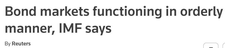 elerianm's tweet photo. The IMF issuing a statement to reassure the public that bond markets are "functioning in an orderly manner" is highly unusual—and risks raising more questions than it answers.
#economy #markets #bonds #yields  @IMFNews https://t.co/csYUXFpnsq