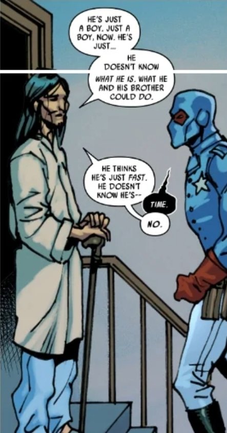 JacksonBrittsny's tweet photo. There's references in the comics to Tommy's higher potential and control of time as "The Shepard"
He's the son of the #ScarlettWitch after all, just like Billy. I could fully see Tommy pulling off a time Warp feat of cosmic magnitude.
They #MCU or #Marvel should give him a mini series exploring that exact thing. I feel like every Tommy & #ScarlettWitch & hopefully #Wiccan fan would love that for him.