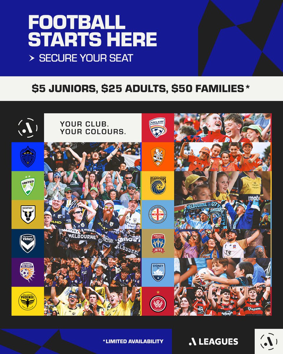 Ticketek_AU's tweet photo. Get ready for another huge season of A-League as your favourite teams battle it out for glory. ⚽  

There’s nothing like being there when the big moments happen - the last-minute winners, the celebrations and the roar of the crowd.

🎟️ Get your tickets today! https://t.co/26QK9dIL5Q