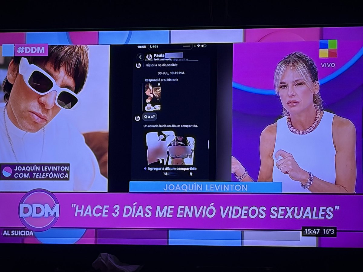 Flordelav's tweet photo. Joaquín Levinton en #DDM: “Estoy siendo acosado por esta persona hace siete años. Realmente tengo miedo”.
Aseguró que pedirá una perimetral, un bozal legal y un botón antipánico. “Emocionalmente estoy quemado. Estoy muy mal”.
Fuertísimo su relato. https://t.co/TEnMqbwS2Y