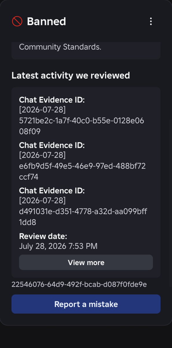 OnlyMochasAlt's tweet photo. Well new update guys! Roblox decided to change my ban reason out of no where when they don't even decide to help when I appeal! It started off as Harmful Content/Behavior and now it's Child Safety? What are we lying for? They won't give me the evidence. #Roblox @DavidBaszucki https://t.co/yHKaWEAEQJ