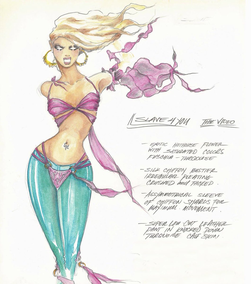 kneebiie2's tweet photo. Unreleased sketches of Britney’s outfits for the VMA performance &amp; music video for I’m A Slave 4 U. https://t.co/8ve10Sjxnq