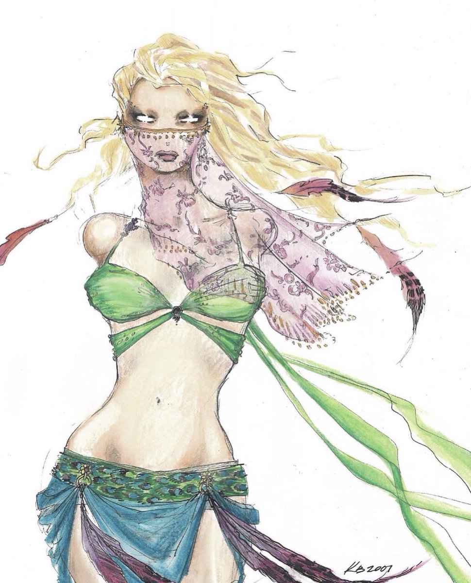 kneebiie2's tweet photo. Unreleased sketches of Britney’s outfits for the VMA performance &amp; music video for I’m A Slave 4 U. https://t.co/8ve10Sjxnq