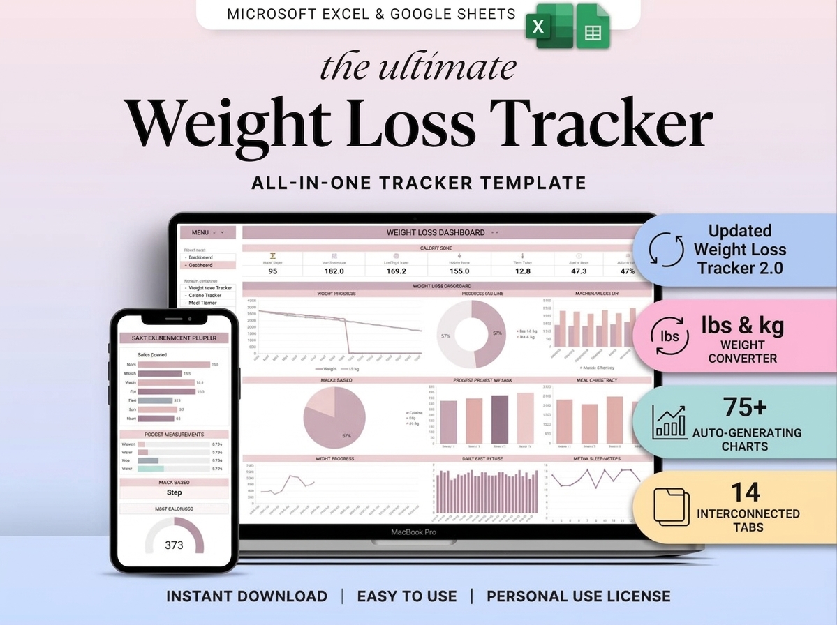FormalAscent's tweet photo. ⚖️ Ultimate Weight Loss Tracker 🏋️‍♀️
This updated Google Sheets &amp; Excel template features lbs/kg converters, meal and calorie tracking, and 75+ auto-generating charts across 14 interconnected tabs.   

👉https://t.co/X8RWK1FwYb https://t.co/J6cpZJpLiz