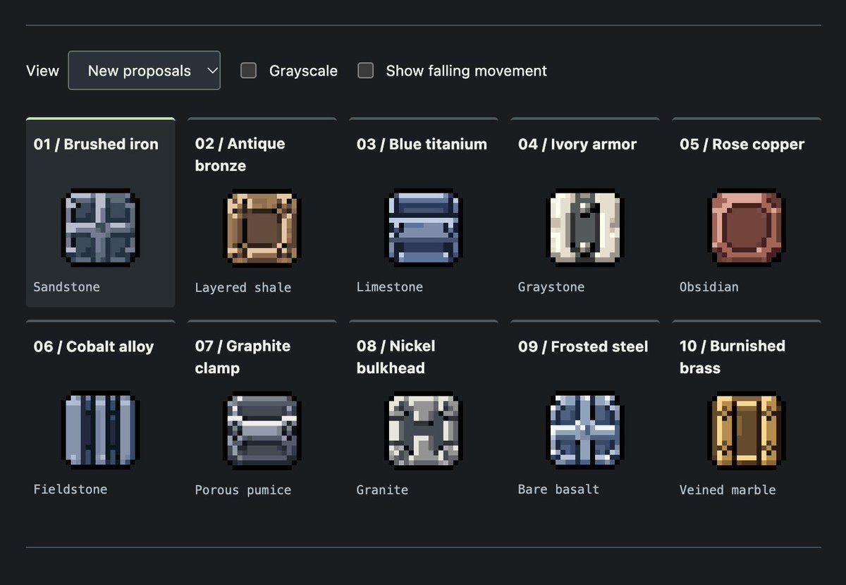 Deadfall sprite proposals in the artwork-review interface
