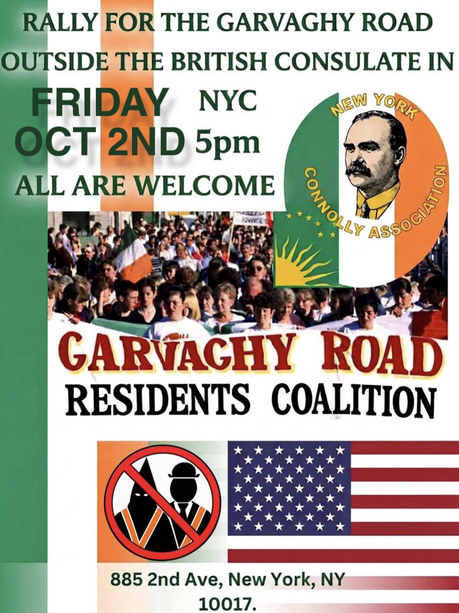 StanRogers83's tweet photo. Happening tomorrow: solidarity rally outside the NYC British Consulate (885 2nd Avenue) in support of the residents of the Garvaghy Road. 

Sponsored by the Connolly Association of New York and the Irish American Network. Be there! https://t.co/Cbln7ZRJi4