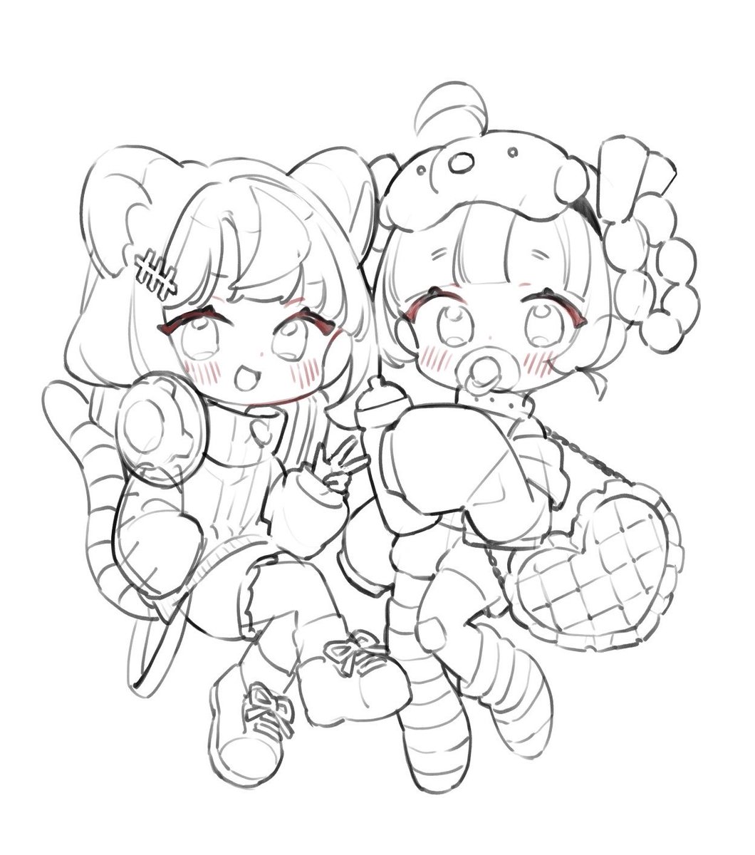 maitopartan's tweet photo. 創作ちゃんのSDイラスト/ラフ進捗🎨

アクキーできそうな構図！
こうゆうの描くのすき🥳 https://t.co/A1G2rTCkh9