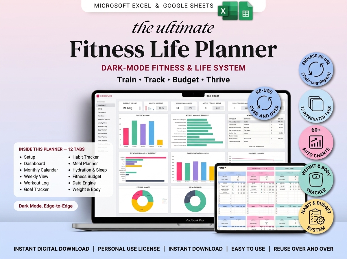 FormalAscent's tweet photo. 🏋️‍♂️ Ultimate Fitness Life Planner 🦾✨
Train, track, budget, and thrive! This dark-mode Google Sheets &amp; Excel system features habit tracking, workout logs, meal planning, fitness budgeting, and 60+ auto charts across 12 integrated tabs.

👉
https://t.co/Vo09C6aok7 https://t.co/R0UhuFyqmX
