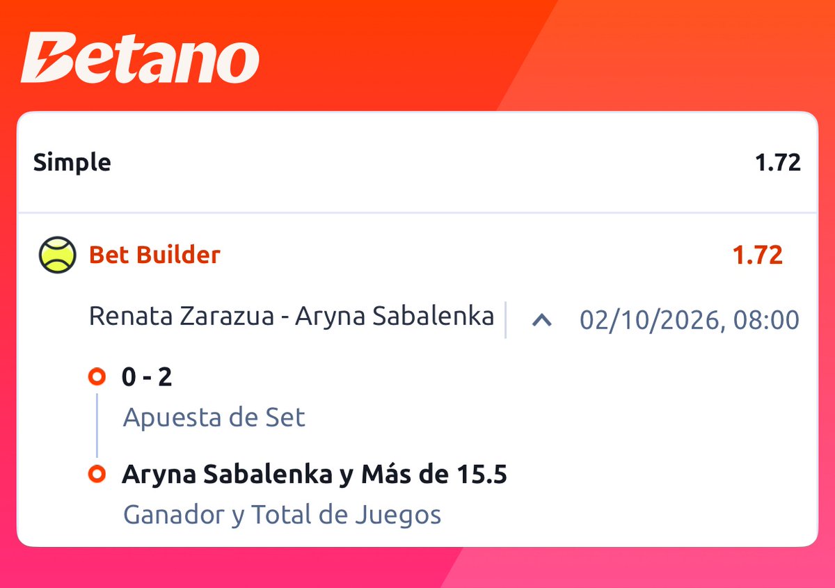 TenisHcapPro's tweet photo. 🇲🇽 R. Zarazúa vs. 🇧🇾 A. Sabalenka
Análisis: La potencia demoledora de Sabalenka y su control de ritmo imponen condiciones en pista rápida, respaldado por un Bet Builder de Aryna Gana 2-0 y Más de 15.5 juegos para exprimir el colchón de resistencia de la mexicana.
Pick: Sabalenka Gana 2-0 y Más de 15.5 juegos (Cuota 1.72)
