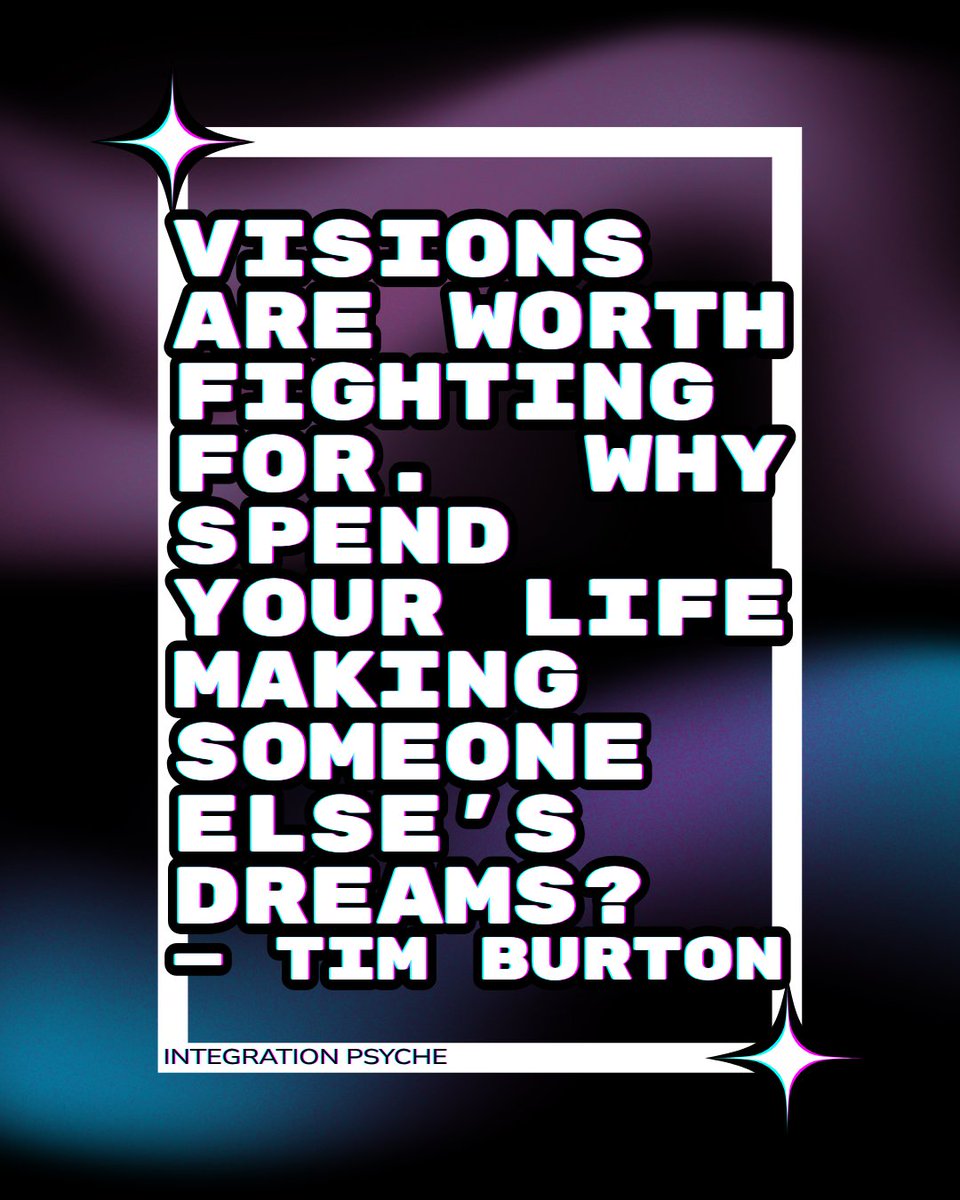 IntegratePsyche's tweet photo. Each of us carries a unique vision, a personal dream that reflects our passions and potential. Let's remember to invest ourselves in what truly ignites our spirit. Investing our time and energy into what brings us joy can be transformative.
#MotivationalQuotes #TimBurton https://t.co/AIilD0JkhB