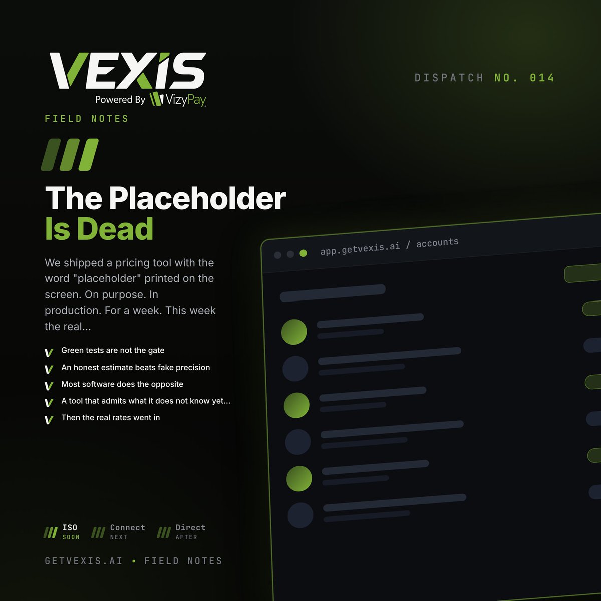 GetVexis's tweet photo. The Placeholder Is Dead. We shipped a pricing tool with the word "placeholder" printed on the screen.

Read it: https://t.co/OzOZi9tsbJ

#TeamVex #Software #Placeholder #Week #Tool https://t.co/OptMZn6I51