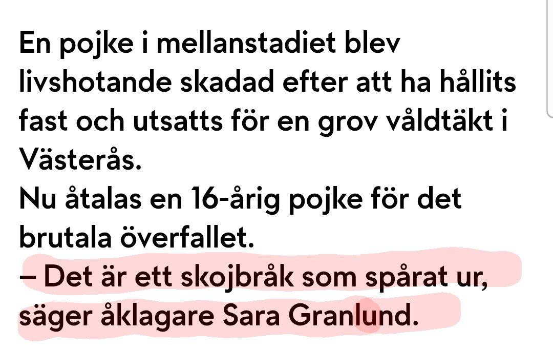 NotZeilon's tweet photo. Alltså..vad..i..helvete?

Jag vet inte exakt vem Sara Grönlund är eller vad hon har för referensramar, men "skojbråk som spårat ur"?!

Det här måste vara århundradets dummaste jävla eufemism 🤬

SKOJBRÅK SOM SPÅRAT UR?!

Nej, vi har att göra med en fullständigt jävla felkalibrerad 16-åring som borde låsas in permanent och hans snedvridna intentioner kan inte kallas "skojbråk".
Möjligtvis om man är en psykopat..

https://t.co/l9bIztcrtX