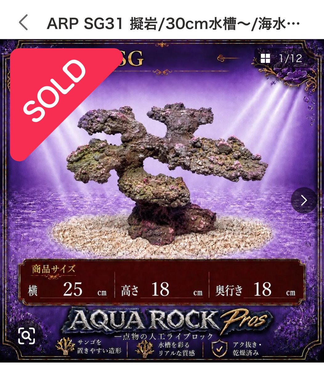 PROS40657775's tweet photo. PHR98/SG31

こちらの人工ライブロックは売約済みとなりました✨

たくさんの中から見つけていただき、本当にありがとうございます！

直近でフラグタイプとアクロバティックタイプどちらが売れてるかと…

同じくらいの割合な気がします😳

強いて言うなら30cmサイズの需要が一番かも⁉️ https://t.co/vnlDHOAJHf