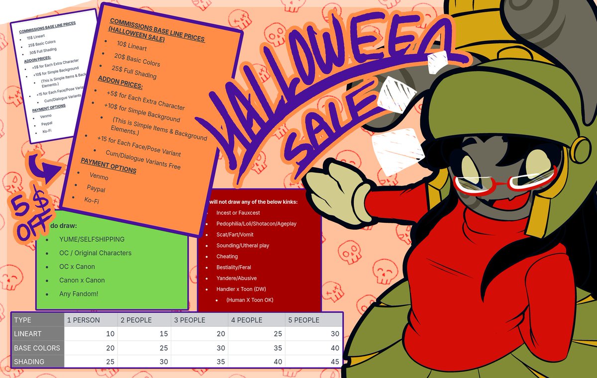 nsfcomets's tweet photo. HALLOWEEN SALE FOR THE ENTIRETY OF THE MONTH OF OCTOBER! #dandysworldnsfw (since the examples are my dw nsfw art lol) https://t.co/nQfbPmoFBn