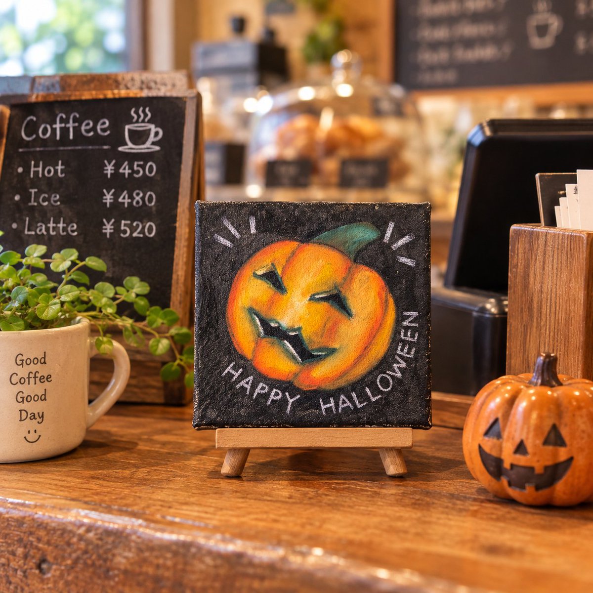 ArtHalu's tweet photo. おはようございます。
もうすぐハロウィンですね！

今回はこんなの描いてみました！

Kei Little Artというはるあーと作品を販売するお店を立ち上げました。

お店のレジ横などにちょこんと飾れる10cm角のアートを販売しております。

SHOPはリンク先から↓
https://t.co/8coUfe6X9g

#ハロウィン https://t.co/MycGbkawIu