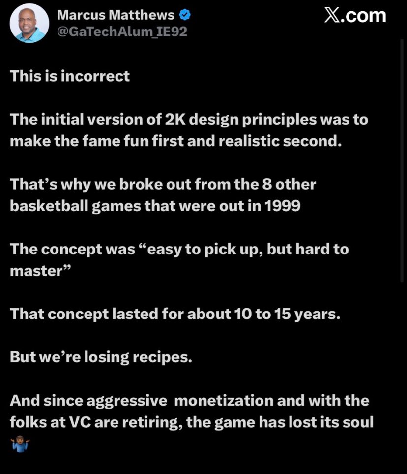 STEEZO_THE_GOD's tweet photo. Original 2k Developer on the downfall of 2k and what made it great in the first place. Interesting read.. #NBA2K27 https://t.co/VhejFZcC7K
