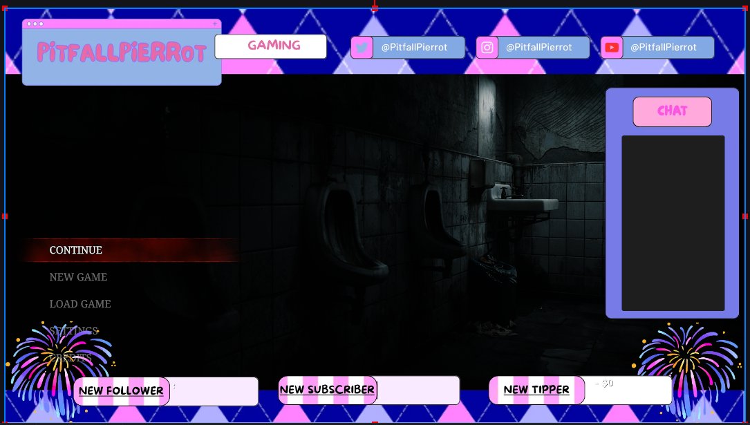 PitfallPierrot's tweet photo. I hated having people DMing me about how I didn't have an overlay and how I could commission them. To spite them I made my own overlay completely free.  😈
#Vtuberㅤ https://t.co/1onKTU5XOd