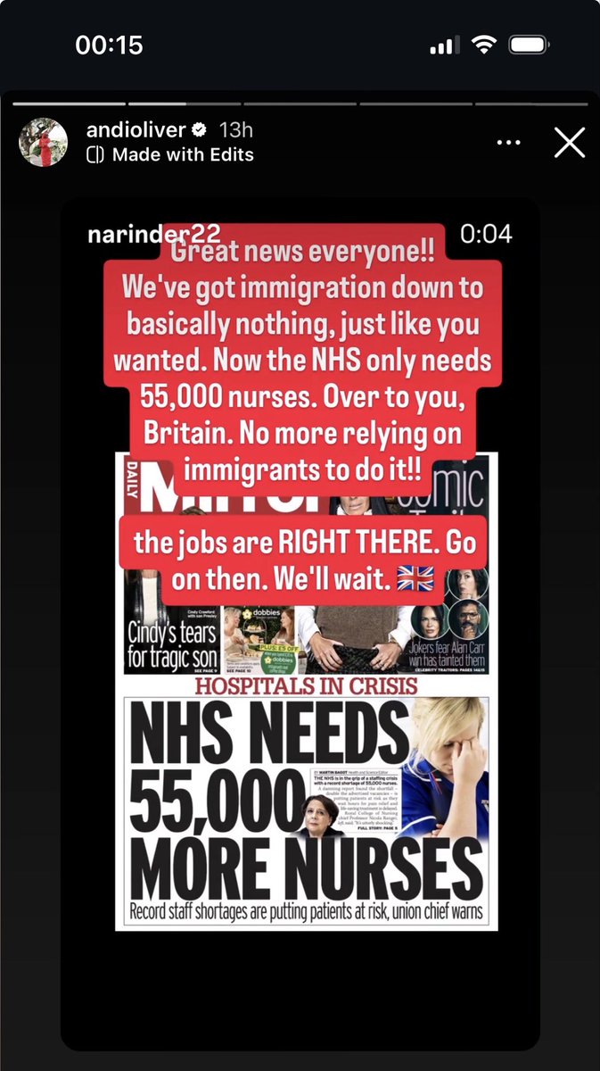 Deb6719's tweet photo. @LeeAndersonMP_ @reformparty_uk @Nigel_Farage What you got to say then? How are you going to recruit 54,000 nurses for the UK with your immigration policies??  You can’t simple as that - so you should wait in an orderly queue for care until a white nurse/dr becomes available https://t.co/OlswS9adK8