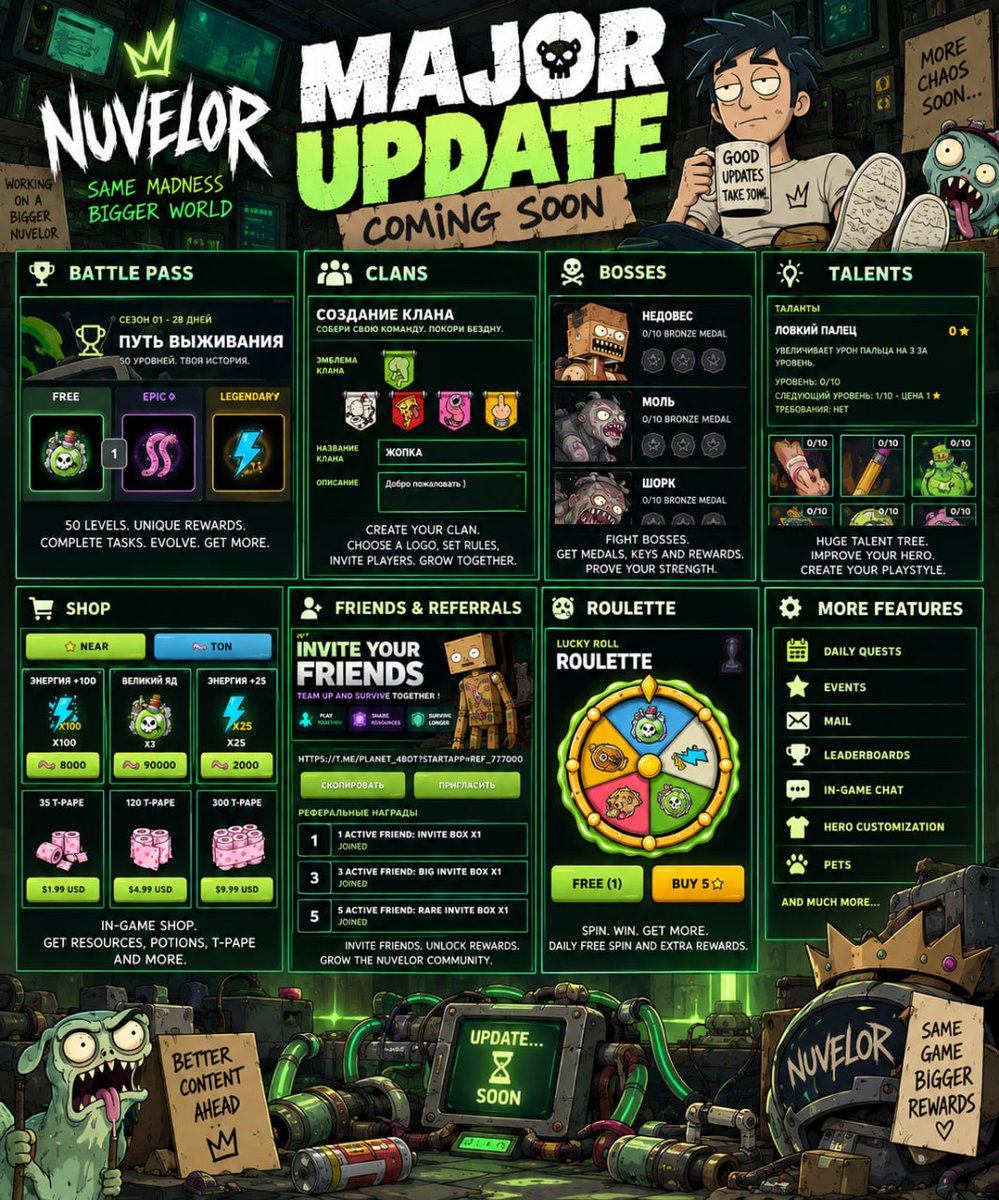 Nuvelor's tweet photo. Very soon..

#TelegramGame #TelegramGaming #GameFi #Web3Gaming #CryptoGaming #PlayToEarn #P2E #NEAR #NEARProtocol #Web3 #CryptoGame #BlockchainGaming #MiniApp #TelegramMiniApp #NUVELOR #NFT #GAME #CRYPTO #Web3‌‌ https://t.co/fD7ikwOtHh