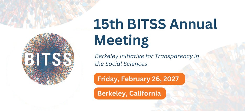 UCBITSS's tweet photo. 📣 1 more month to apply to present at the 2027 BITSS Annual Meeting! Our annual conference on research transparency welcomes submissions on metascience, novel research methods, LLMs in science, and other topics related to research rigor.

Apply by Nov 1: https://t.co/Wy7SJUrJRv https://t.co/xpgzDA47bI