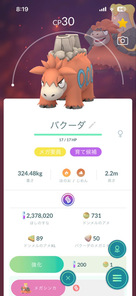 SENYOU_DQR's tweet photo. 買出しがてらポケGO進めてたら小さなドンメルを捕まえたので進化させてみた。

元々の子と1cmしか違わないのにこの重さの差はバグレベルでは🤣
3枚目の子と同じ種とは思えない（笑）

#ポケモンGO https://t.co/kxYUMyF2UJ