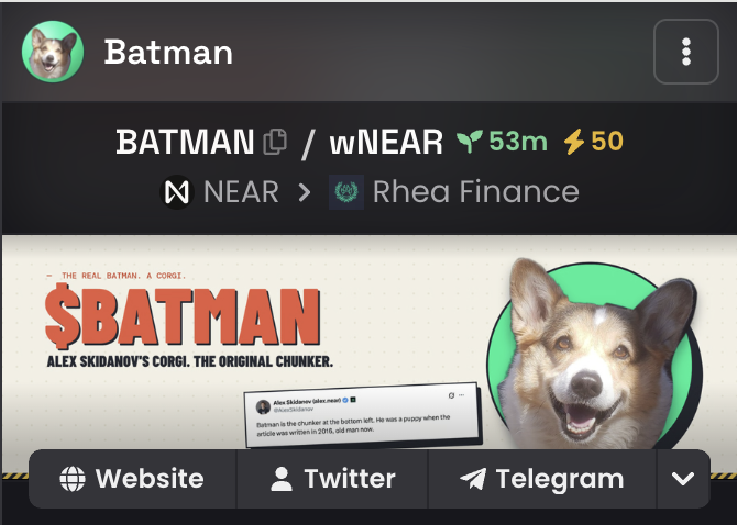 BatmanOnNear's tweet photo. 🦇🐾 BATMAN’s Dexscreener socials are updated—and 50 boosts are live! ⚡️

Every good meme coin starts with a dog.

https://t.co/pvQxQm0tvR https://t.co/a76bjW0BmH