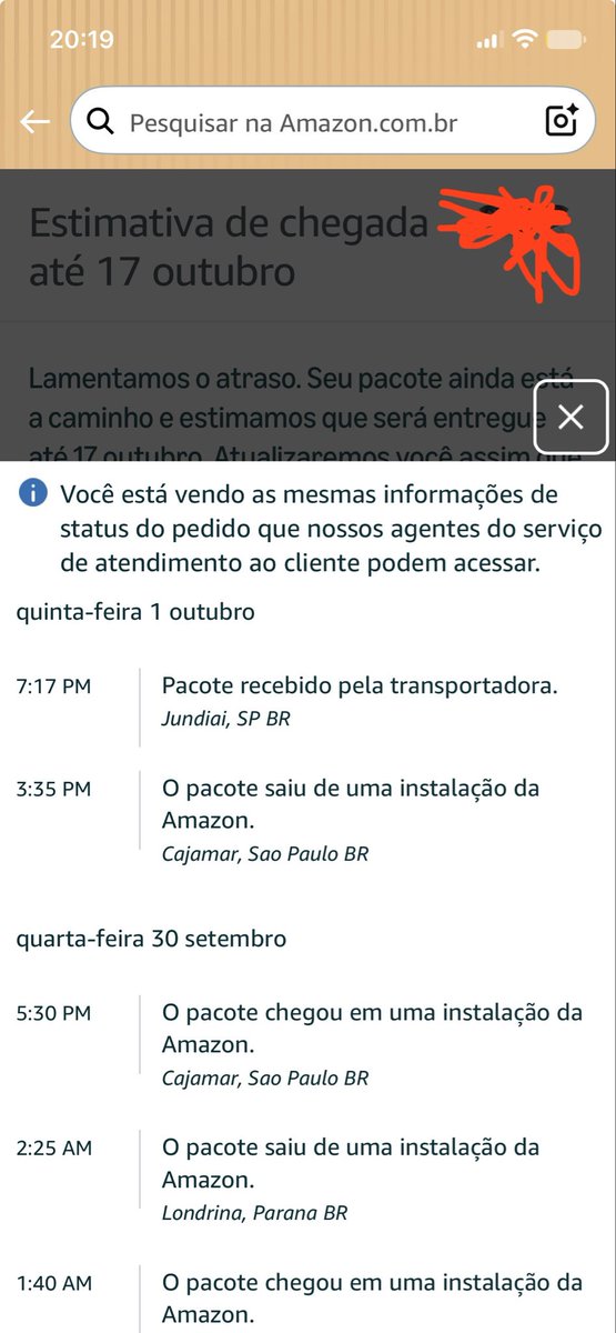 Snk_Skn's tweet photo. Continua a trend da @amazonbrasil sendo a maior piada que já vi em minha vida. Cajamar sendo 17 km mais próximo da minha casa do que Jundiaí. Mas a mesma prefere passear com a porra do meu pedido do que cumprir o prazo. Sem contar que o pedido de desculpas foi um voucher de R$15 https://t.co/visUOKuBcs