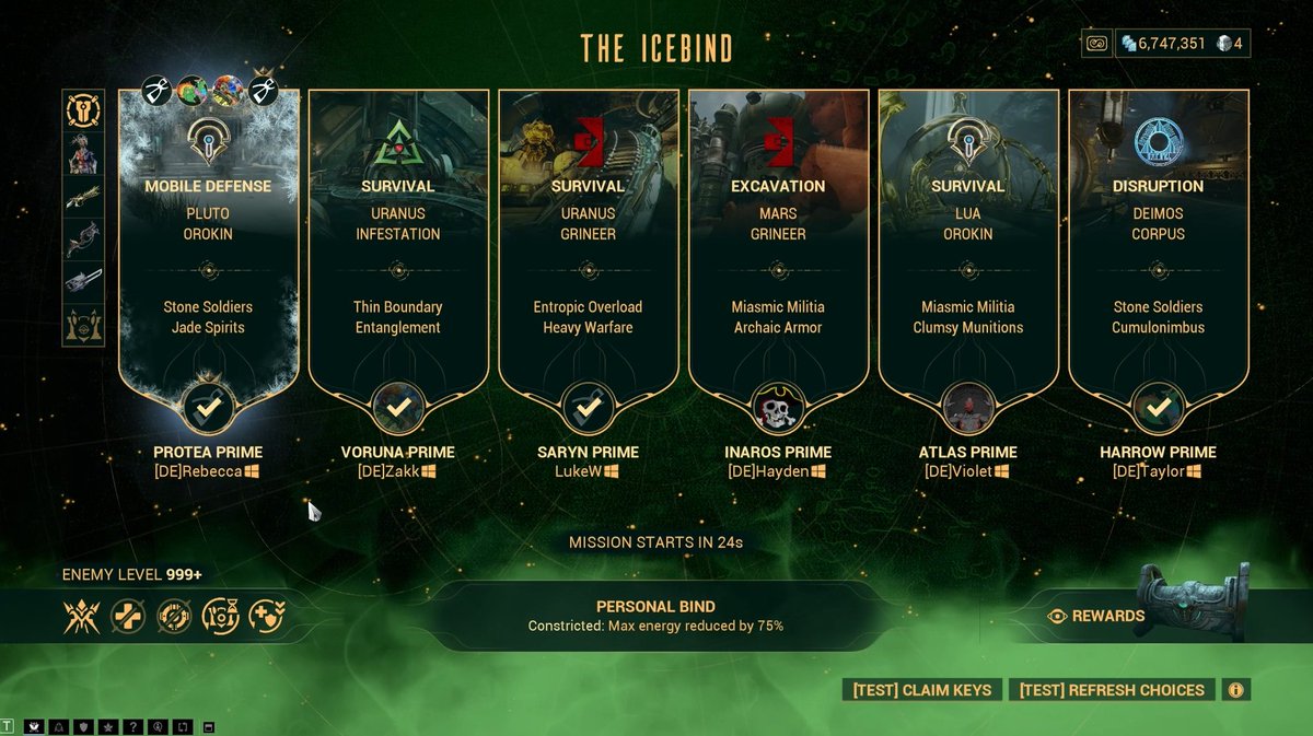 rebbford's tweet photo. a screenshot from the 6-player lobby of a warframe test run! https://t.co/DF7co0TpjS