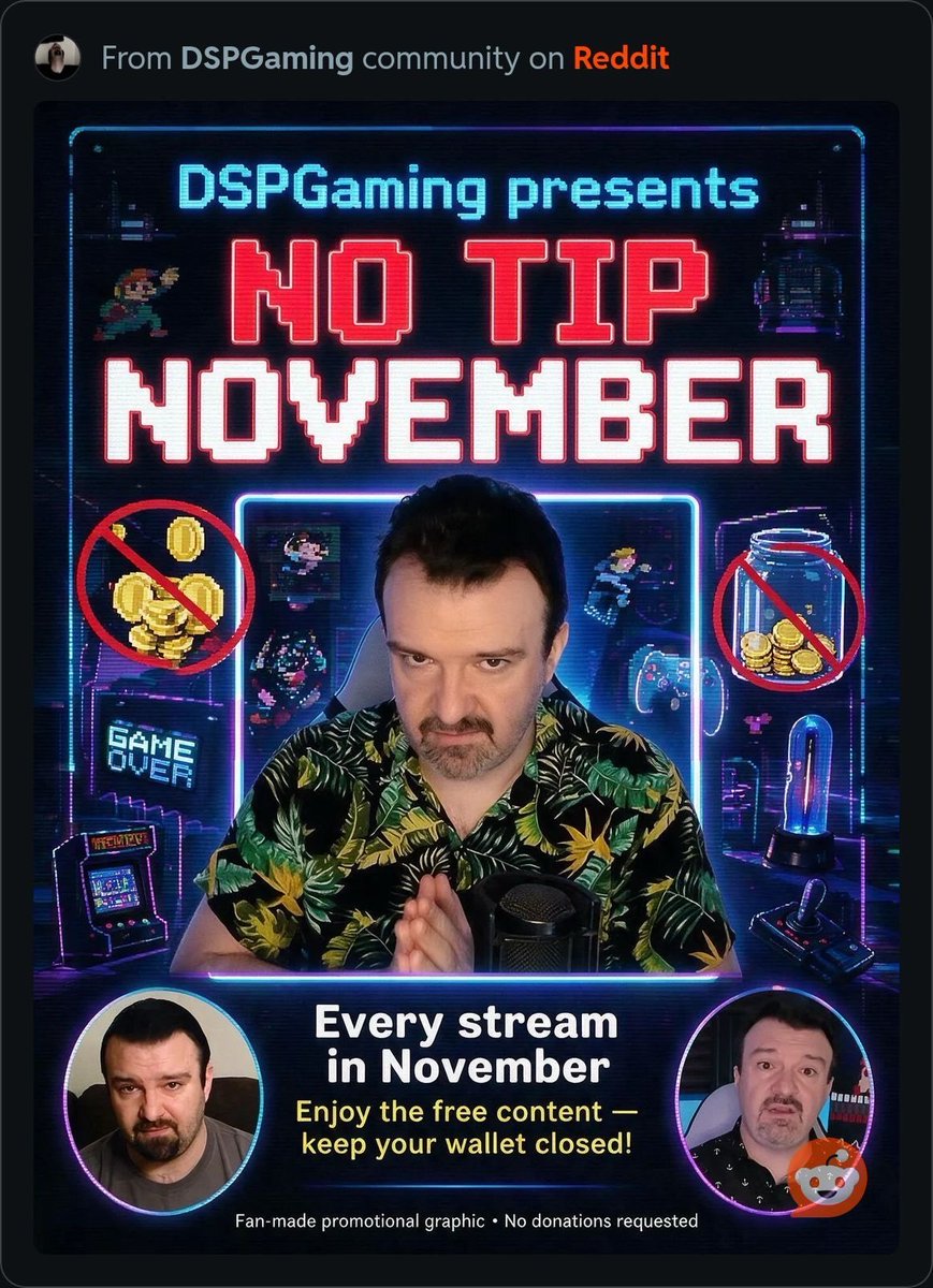 el_Wilhelmo's tweet photo. CALLING ALL @TheyCallMeDSP fans!
We are proud to announce "No-Tip November"

That's right! The King is so grateful for your continued support this American Thanksgiving™ month we will be celebrating YOU the DSP community!

This month we will bring you FREE content 6 days a week! https://t.co/r4LUhGIrYh