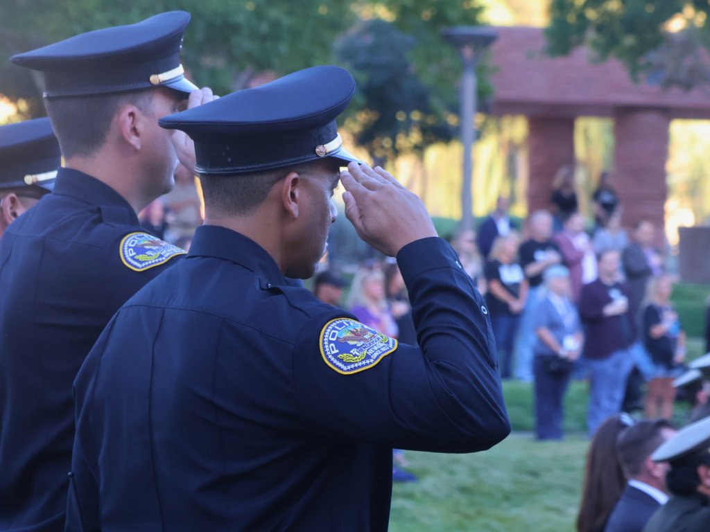 ClarkCountyNV's tweet photo. Clark County gathered for our 1 October Sunrise Remembrance Ceremony to honor and remember the 58 lives lost and the two others later who passed away from their injuries, the survivors, the first responders, and all those forever impacted by #1October.
 
We extend our deepest gratitude to our @ClarkCountyFD, @LVMPD,  and @ResJustCenter for their continued dedication, strength, and support for our community.
 
Special thanks to Nevada Governor Joe Lombardo, LVMPD Sheriff Kevin McMahill, and Clark County Commissioner @CommishNaft  for sharing meaningful remarks on unity, resilience, and memory.
 
Each year, we hear from a family member who lost a loved one during that night. This year, Debby Allen shared a heartwarming tribute to her son, Christopher Roybal, who was a U.S. Navy combat veteran. Her youngest son, Jayson paid tribute to his brother with a deeply touching performance of "Scars in Heaven." 
 
To the families, survivors, and community members, we stand with you today and always. We continue to honor the lives lost and impacted nine years later and we will #NeverForget no matter how many years pass. #VegasStrong #VegasStronger