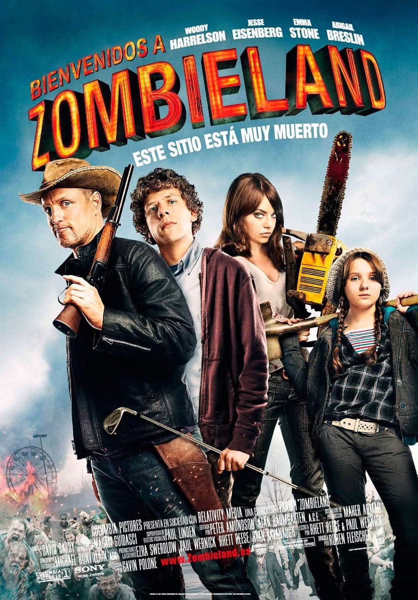 HorrorSeen's tweet photo. October 2nd 2009 saw the North American cinema release for Zombieland.  

A student trying to reach his family in Ohio, a gun-toting bruiser in search of the last Twinkie &amp; a pair of sisters striving to get to an amusement park join forces in a trek across a zombie-filled America https://t.co/JIy1OI20CH
