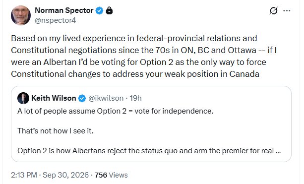 papajeff71's tweet photo. BAM! Former Prime Minister Brian Mulroney Chief of Staff @nspector4 said quiet part out loud. He is right! Vote #Option2 #SendTheMessageAB https://t.co/yFOy9hYKW8