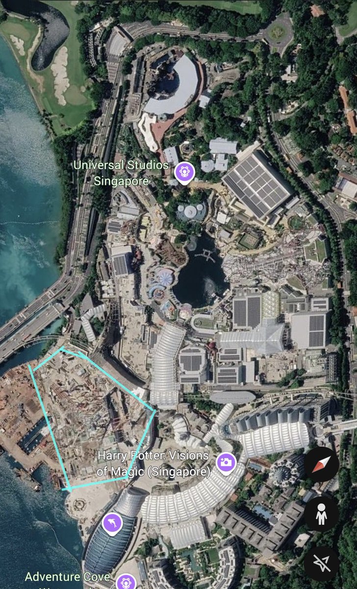 imdevinjames's tweet photo. @ThemeParkLore Google earth has updated map, i roughly outlined it in blue https://t.co/9EkYuCgFbd