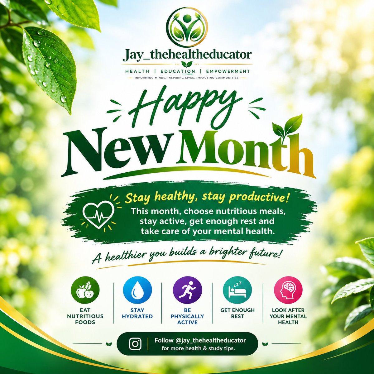 sonde42202's tweet photo. Happy New Month!

A new month is another opportunity to prioritize your health, protect your mental well-being, eat better, stay active, rest well, and keep growing.
Choose health. Choose growth. Choose a better you. ✨
#HappyNewMonth #HealthEducation #Wellness @sonde42202 https://t.co/NrxmkbYio3