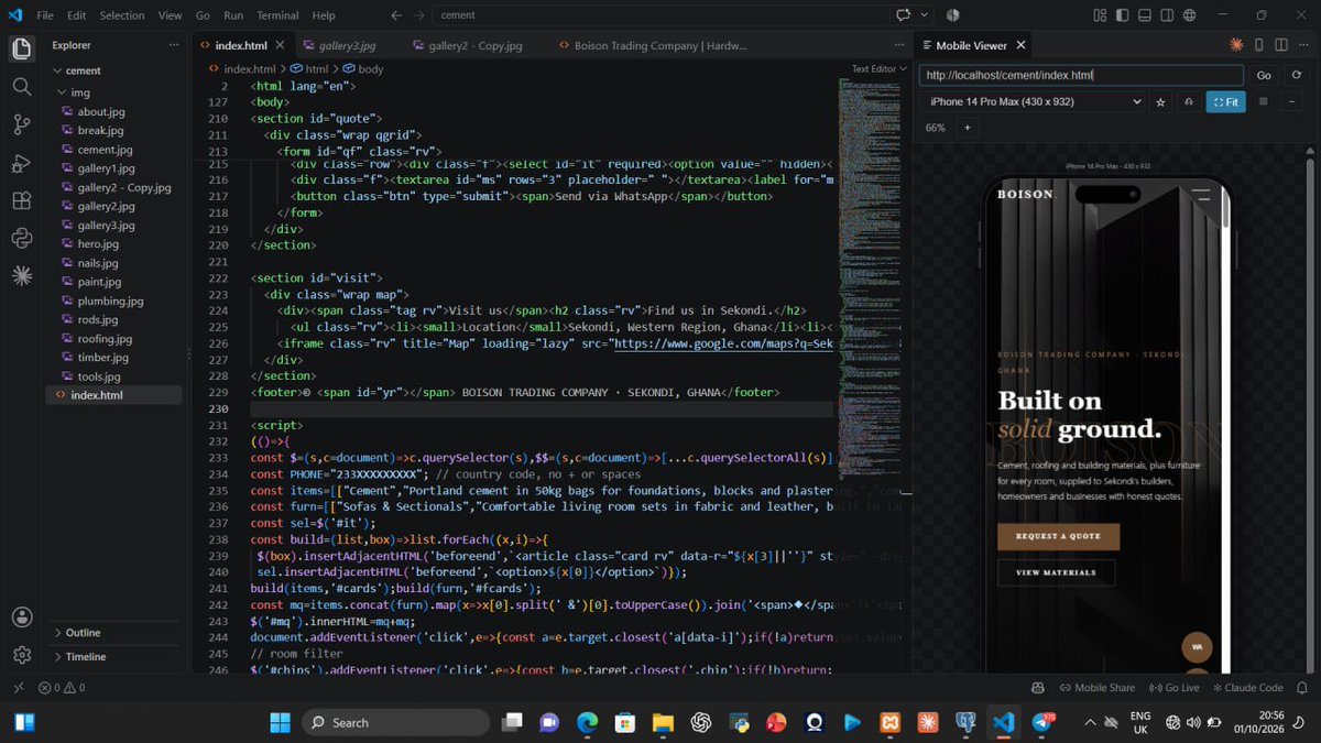 boison_jnk's tweet photo. Something’s cooking. 👀

A new digital experience for Boison Trading Company is taking into shape
Still working behind the scenes. 🖥️
More soon.
#BoisonTrading #WebDevelopment #WebsiteDesign #GhanaBusiness #Sekondi #Ghana #BuildInPublic https://t.co/H6cBhJfot4