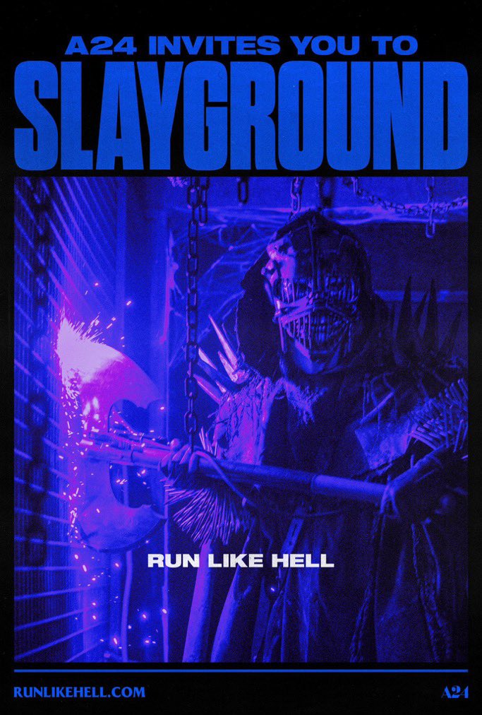 DreadCentral's tweet photo. Killer posters for Jeremy Saulnier's ‘SLAYGROUND’, set inside a haunted attraction.

In theaters this Halloween. 

Watch the trailer: [https://t.co/MPObfuW49y] https://t.co/iirpLjGG0I