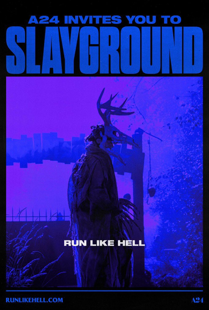 DreadCentral's tweet photo. Killer posters for Jeremy Saulnier's ‘SLAYGROUND’, set inside a haunted attraction.

In theaters this Halloween. 

Watch the trailer: [https://t.co/MPObfuW49y] https://t.co/iirpLjGG0I