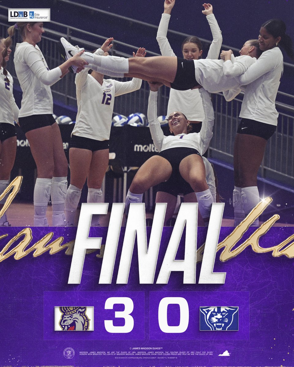 JMUVolleyball's tweet photo. Five. Straight. Sweeps.

#GoDukes https://t.co/r7MdPYc4uS