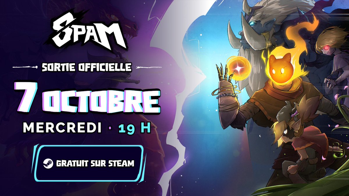 SpamOfficiel's tweet photo. Cette fois, c’est la bonne !

📅 Mercredi 7 octobre à 19h sur STEAM
🔥 On a hâte de vous faire découvrir notre bébé 👀 https://t.co/gUlzrnfNEE