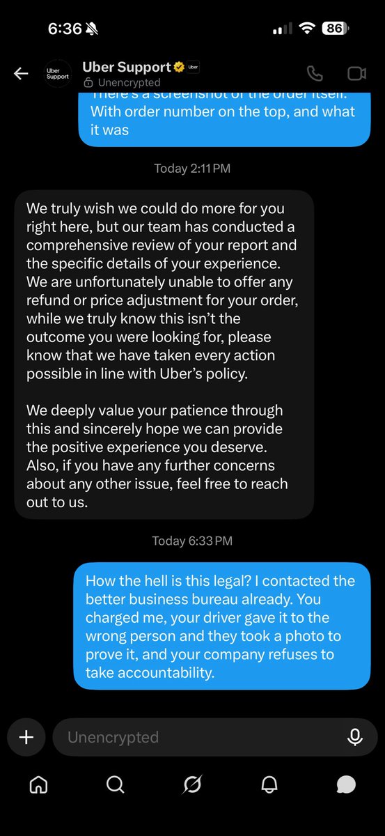 McKlowny's tweet photo. #fraud #lies  be careful all! @UberEats will take your money and give your food to strangers, charge you for it and refuse to take accountability @Uber_Support  does not believe in fair practice and conducts a fraudulent business model. https://t.co/T4GDTrDy6W