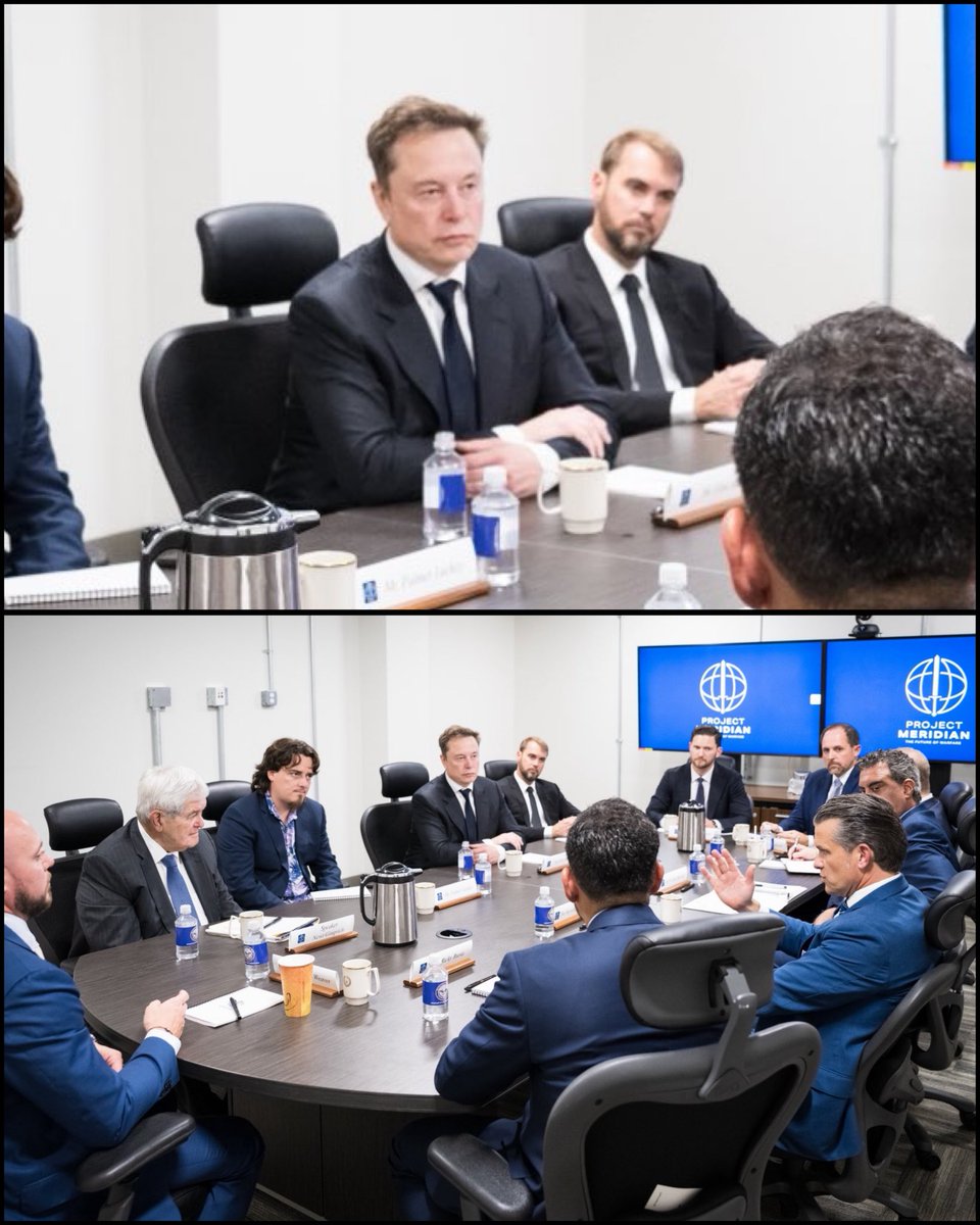 cb_doge's tweet photo. BREAKING: Elon Musk joined the inaugural meeting of Project Meridian with Secretary of War Pete Hegseth. 🇺🇸 https://t.co/dMKJhxBKQf