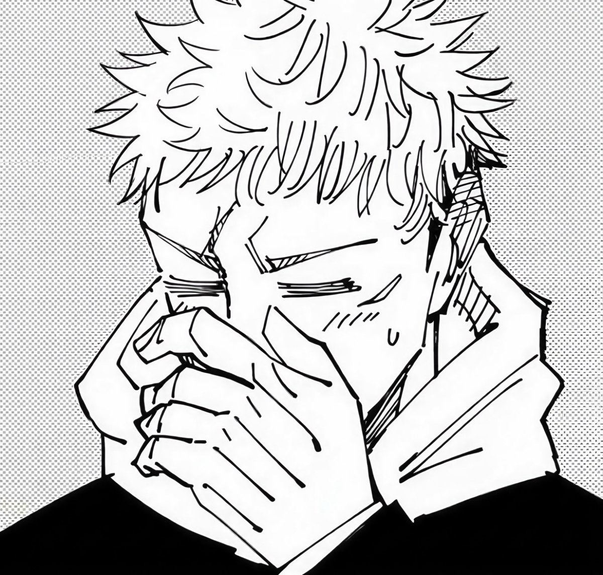 gojosual's tweet photo. yuuji and his adorable habit of covering his mouth with his hands whenever he gets flustered https://t.co/13q7ebXEqo