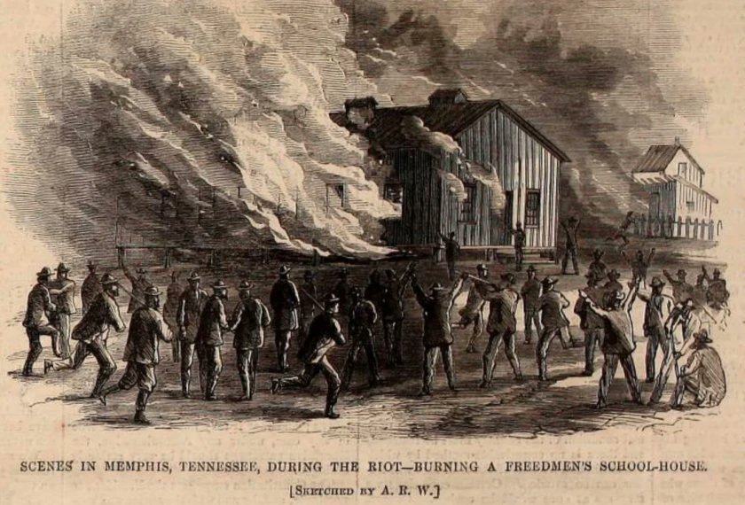 blackJournals01's tweet photo. In the five years after emancipation, white Southerners burned down hundreds of the schools built for freed people.

They did not burn the schools to stop the children.
They burned them because the adults were in them at night, learning to read their own contracts.

The Freedmen's Bureau and Northern missionary societies set up thousands of schools between 1865 and 1870. Demand was overwhelming — the thing formerly enslaved people asked for first, repeatedly, above land, was schooling.

Classes ran in churches, in sheds, in tents, in the open. Adults came after work. There are Bureau reports of men in their seventies learning the alphabet.

The response was systematic. Schools were burned by the hundreds across the South. Teachers — Black and white, many of them young women from the North — were beaten, shot at, driven out and in some cases killed.

In Memphis in 1866, a white mob destroyed every single Black school and church in the city over three days. In 1870 a teacher in Georgia was murdered in front of her pupils.

Congressional hearings on the Klan in 1871 are full of this, witness after witness, county after county.

And here is the part that explains why: an educated sharecropper can read the furnishing account at settle-up day. He can read a labour contract before he signs it. He can read a deed and a tax notice and a ballot.

The burning was not ignorance. It was precision.
Everything that was taken by burning a schoolhouse in 1868 was still being compounded a hundred years later.